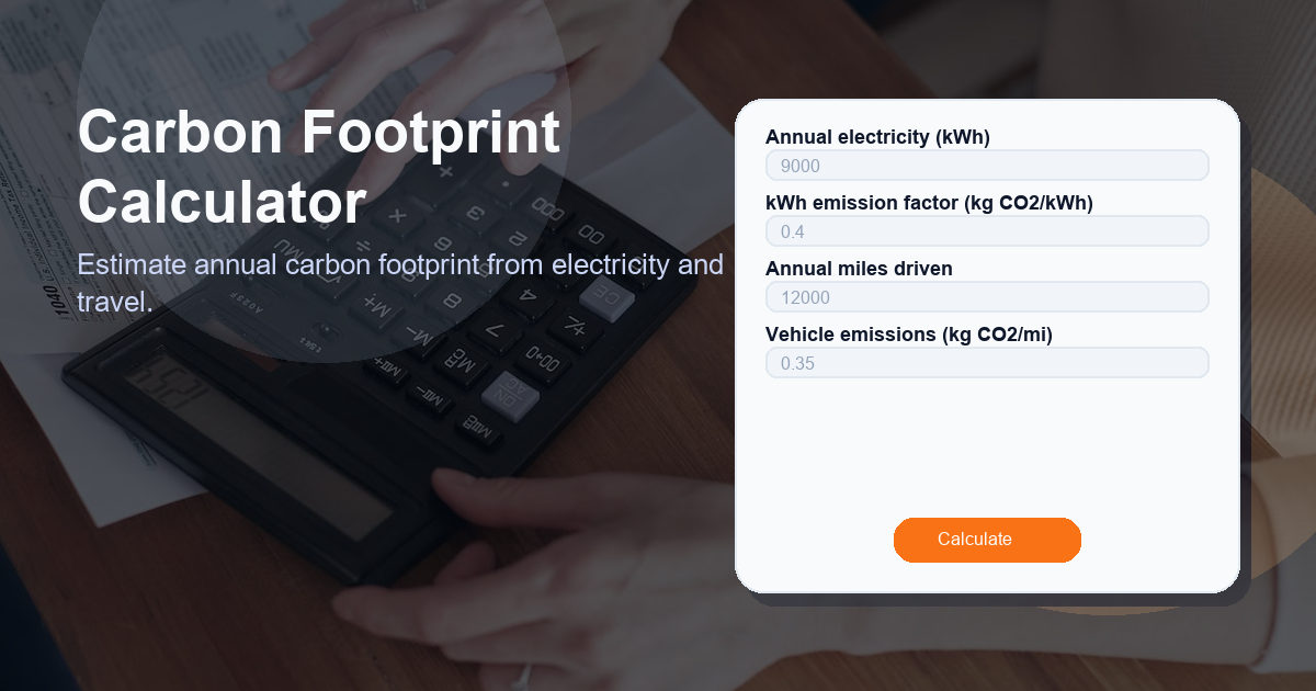 Estimate annual carbon footprint from electricity and travel.