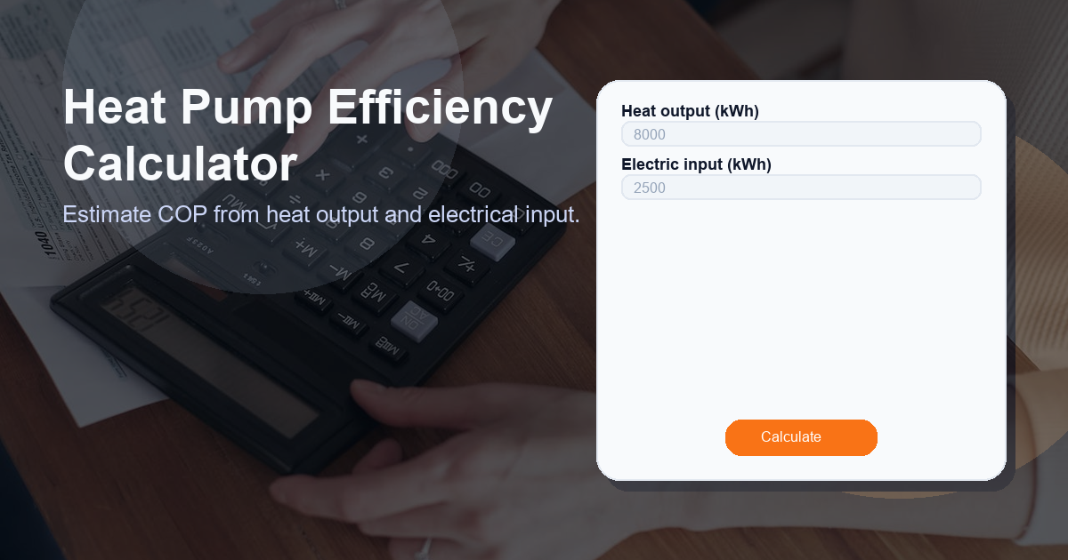 Estimate COP from heat output and electrical input.