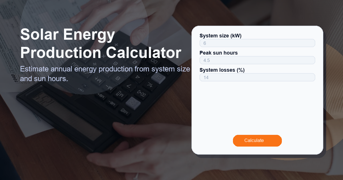 Estimate annual energy production from system size and sun hours.